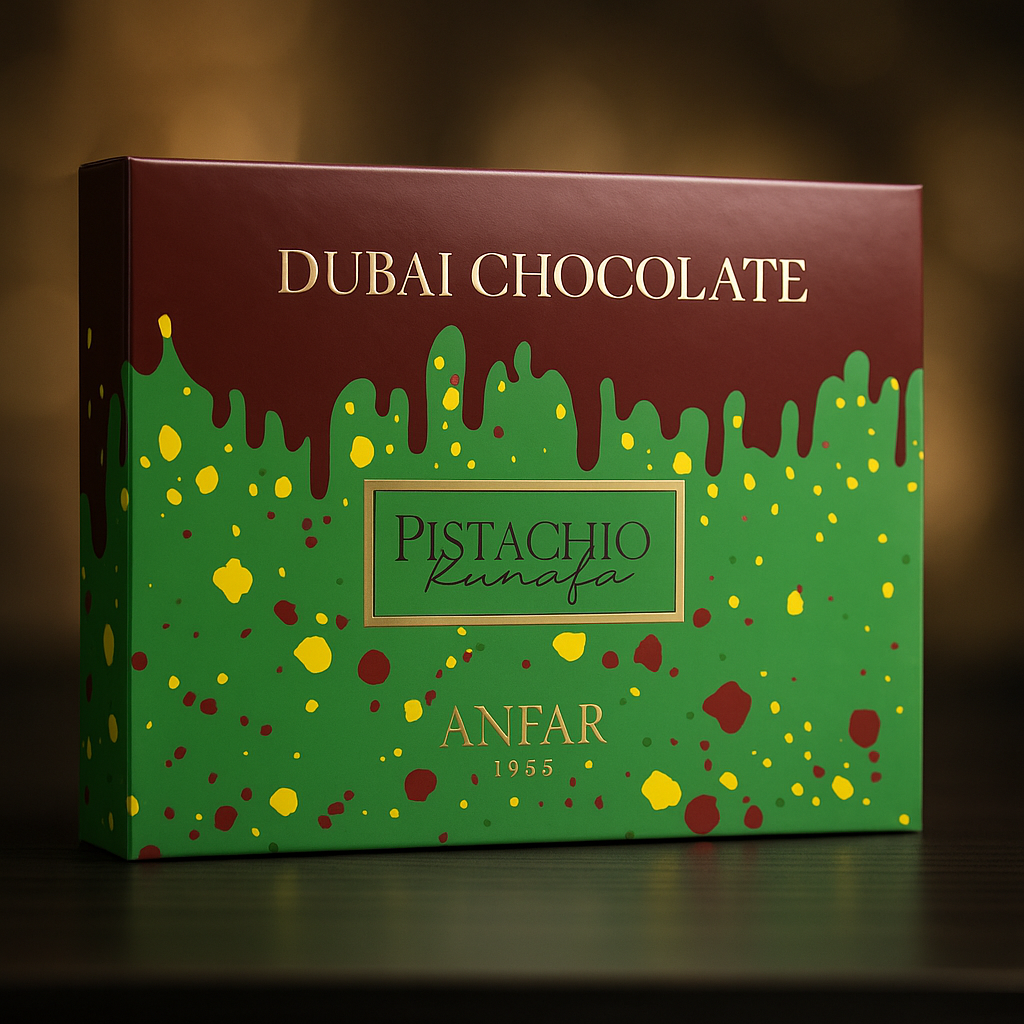 DUBAI PISTACHIO KUNAFA ANFAR 100ml AND CHOCOLATE 150 GRAM