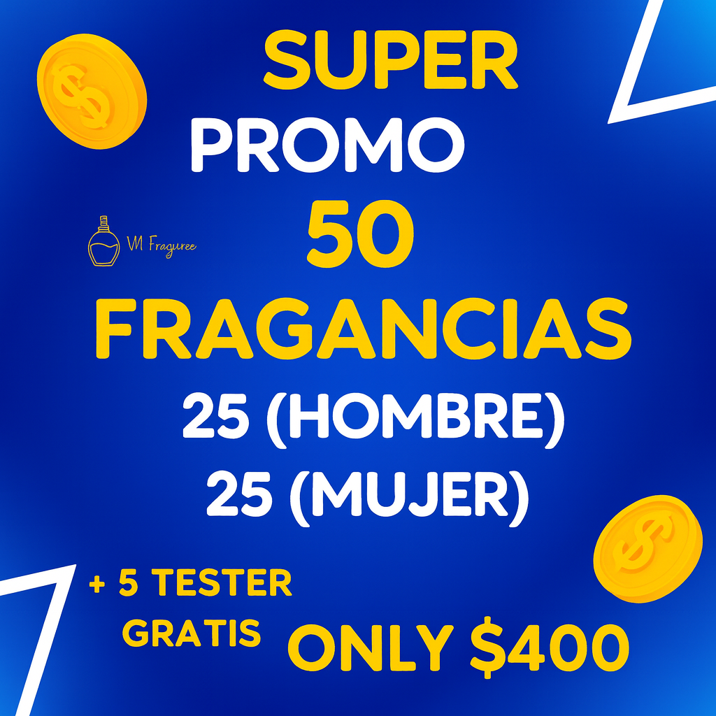 50 Perfumes  + 5 Tester Free Box Promotion( 25 woman - 25 mens)